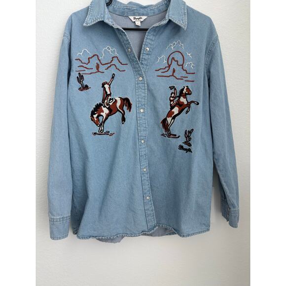 Wrangler Light Blue Western Embroidered Blouse - Picture 3 of 8